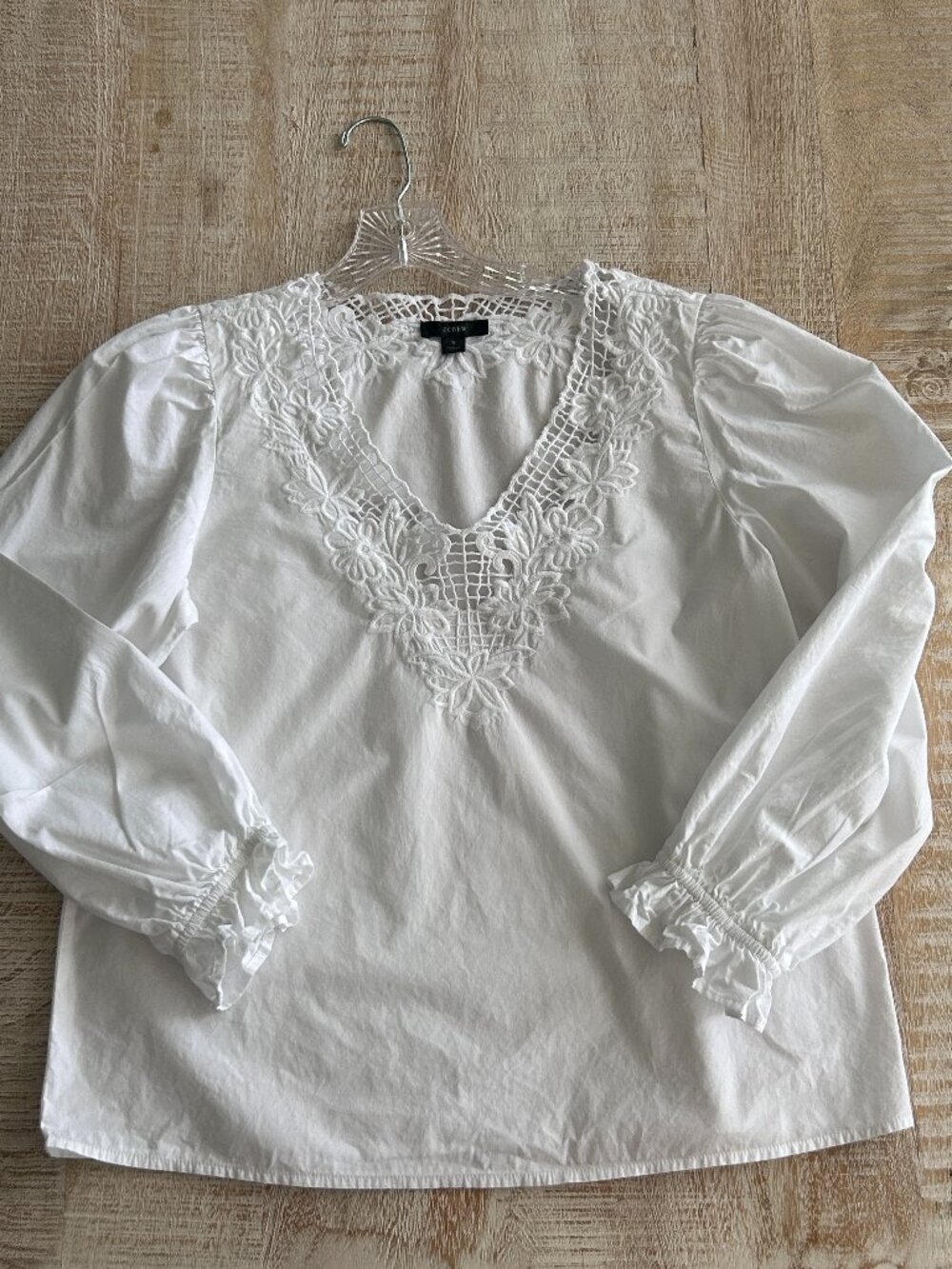 J. Crew White Floral Lace V-Neck Long Sleeve Blouse/Top/Shirt Cotton Size Small - Picture 2 of 7